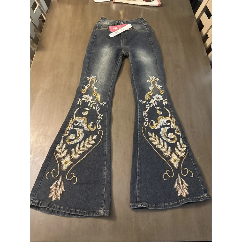 Jeans Floral  Women's XXS Romwe Embroidered Bell bottoms Bells 11x30